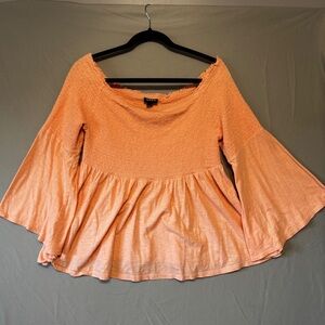 Torrid Womens Boho Smocked Top Size 2 Peach Flare Sleeve Flowy Resort Vacation